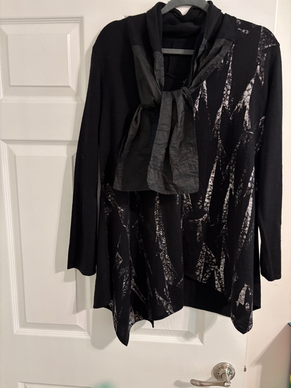 Black Asymmetric Tunic with Abstract Silver Brushprint